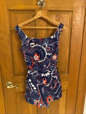 Vintage Cole Of California Navy Blue Floral-Print One-Piece Swimsuit